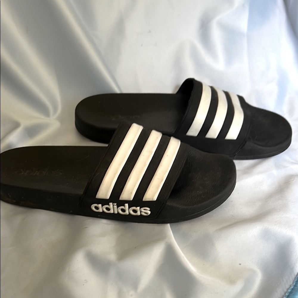 Adidas Blue Slides with White Stripes Size 5 in Men / Boys